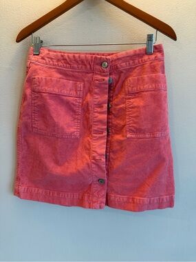Lucky Brand Pink Corduroy Button Front Mini Skirt Size 4 27 Coral Patch Pockets